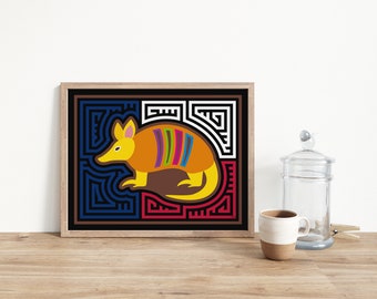 Texas Armadillo Mola-Inspired Art Print, Texas Art Print