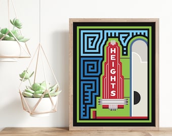 The Houston Heights Theater Sign Mola-Inspired Art Print (Daytime), Houston Landmark, Historic Theater
