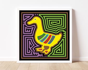 Pato (Duck) Mola-Inspired Art Print, Black Rabbit Art, Bunny Print