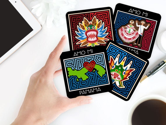 Panama Love Mola-inspired Coasters, Mola-inspired Art, Panamanian