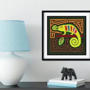 Chameleon Mola-Inspired Art Print, Abstract Chameleon Art, Camaleon, Reptile Art, Rainforest Fauna image 6