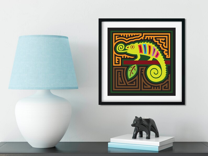 Chameleon Mola-Inspired Art Print, Abstract Chameleon Art, Camaleon, Reptile Art, Rainforest Fauna image 6