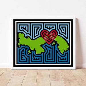 Panama Love Mola-Inspired Art Print, Panamanian Art, Arte Panameño, Panama Map, República de Panamá, Amo Panamá