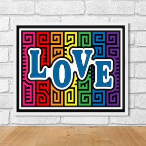 Love in Rainbow Mola-Inspired Art Print image 1