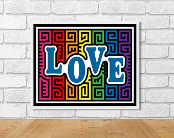 Love in Rainbow Mola-Inspired Art Print
