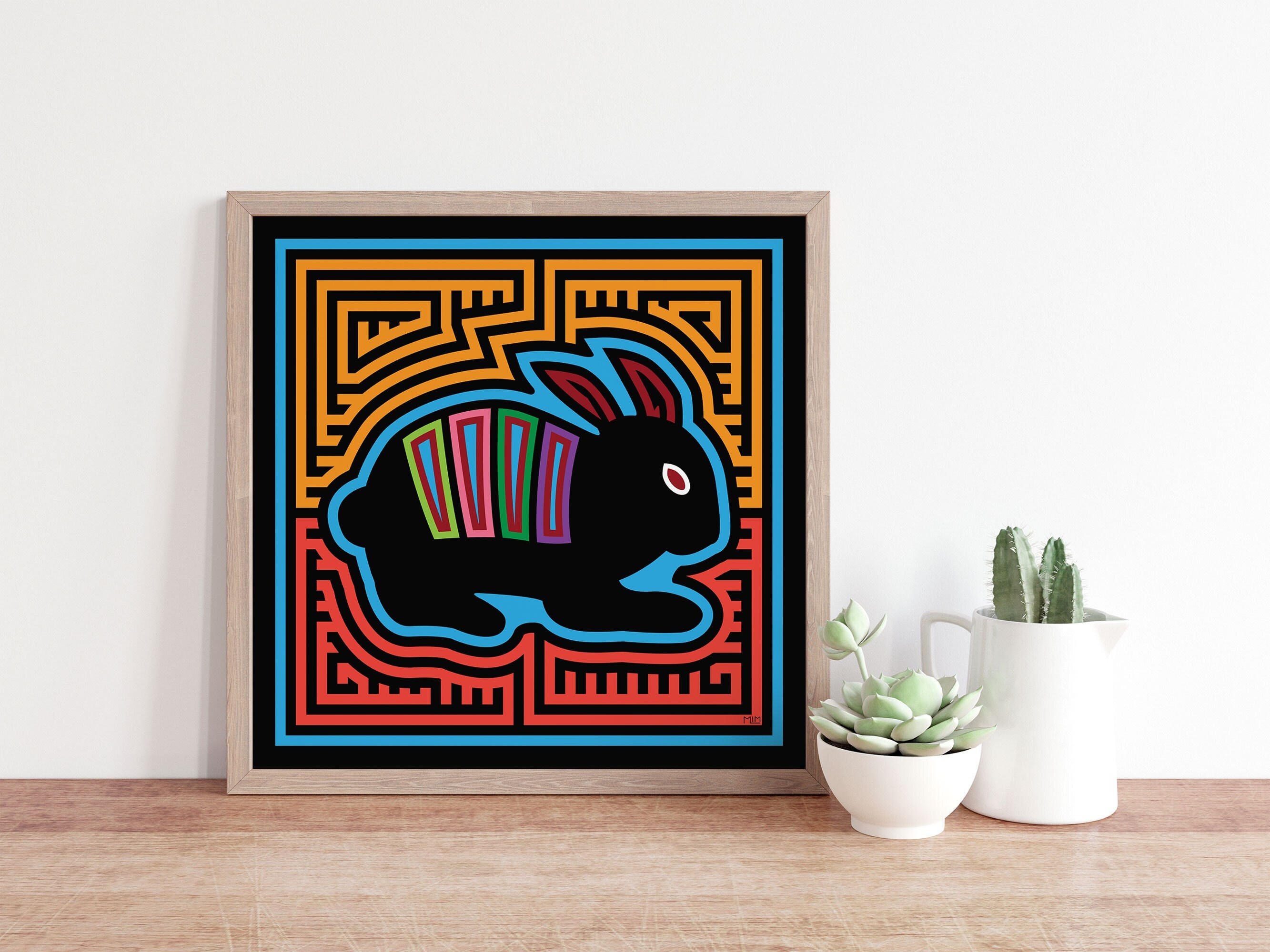 Rabbit (conejo) Mola-inspired Art Print, Rabbit Art, Bunny
