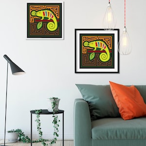 Chameleon Mola-Inspired Art Print, Abstract Chameleon Art, Camaleon, Reptile Art, Rainforest Fauna image 5