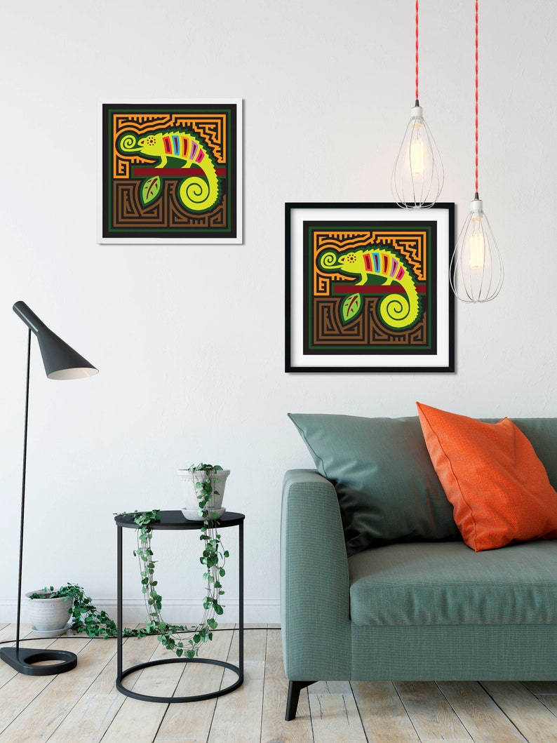 Chameleon Mola-Inspired Art Print, Abstract Chameleon Art, Camaleon, Reptile Art, Rainforest Fauna image 5