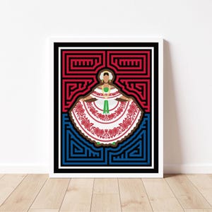 Pollera Panameña Mola-Inspired Art, Panamanian Folk Art, Unframed Print