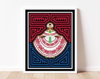 Pollera Panameña Mola-Inspired Art, Panamanian Folk Art, Unframed Print
