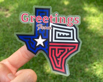 Mola-Inspired Greetings from Texas Clear Vinyl Sticker, 3" wide