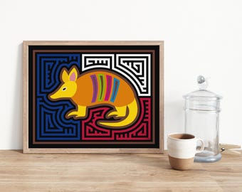 Texas Armadillo Mola-Inspired Art Print, Texas Art Print