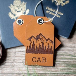 Custom Personalized Leather Luggage Tag | Mountains with Initials
