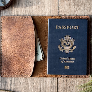 Personalized Leather Passport Wallet, Leather Passport Holder, Monogram Passport Cover with Compass Rose