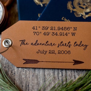 Luggage Tags, Personalized Coordinates Leather Luggage Tags | Adventure Starts today
