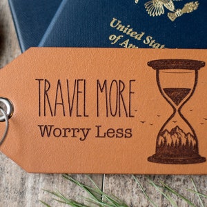 Custom Personalized Leather Luggage Tag Travel More, Worry Less image 2