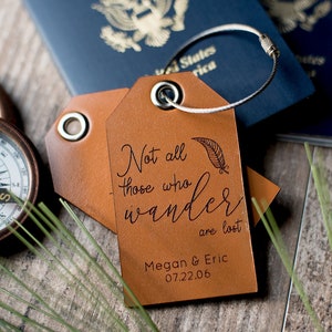 Custom Luggage Tag, Personalized leather luggage tag | Not all those who wander are lost