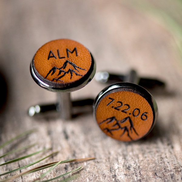 Custom Leather Cuff Links, Personalized Cufflinks, Groom Gift,  Groomsmen gift | Mountains