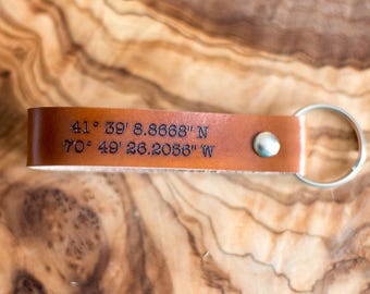 Leather Key Fob | Custom Coordinates leather keychain