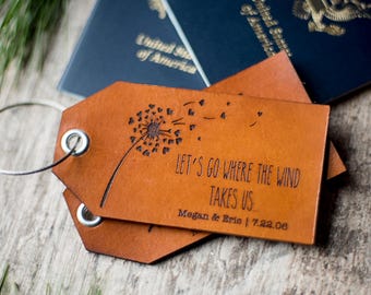 Leather luggage tag personalized, Dandelion luggage tag | Wind Takes Us