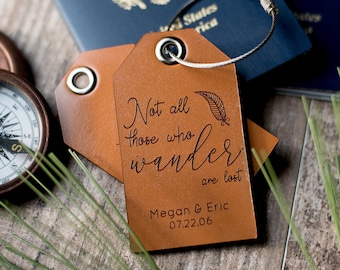 Custom Luggage Tag, Personalized leather luggage tag | Not all those who wander are lost