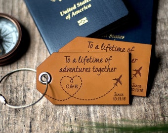 Custom Personalized Leather Luggage Tags | Lifetime of Adventure with Plane