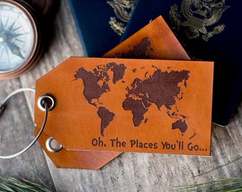 Custom Personalized leather luggage tag  | Oh the places you'll Go