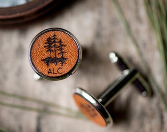 Custom Cufflinks, Personalized Leather Cufflinks, Groom Gift, Groomsmen gift | Redwood Trees