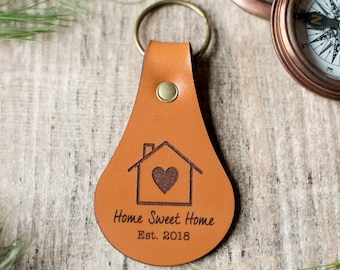 Home Sweet Home Keychain, First home Gift, Realtor Client Gift | Leather first Home Keychain