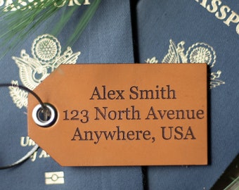 Personalized Leather Luggage Tag, Custom Travel Gift | Address