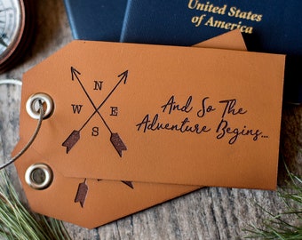 Personalized Luggage Tag, Leather | And So The Adventure Begins