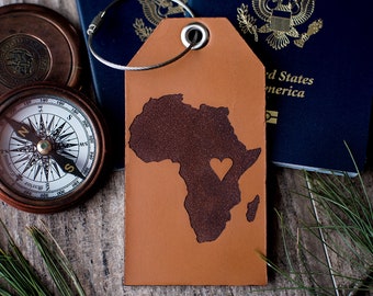 Customized Leather Luggage Tag, Personalized| Africa with Heart