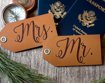 Custom Personalized Leather Luggage Tag | Mr & Mrs Luggage Tag Set