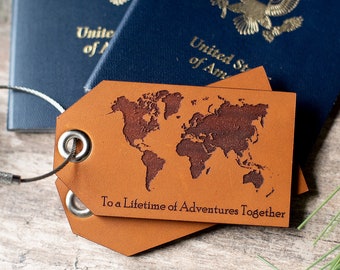 Personalized leather luggage tag, Custom leather luggage tag | To a Lifetime of Adventure Together