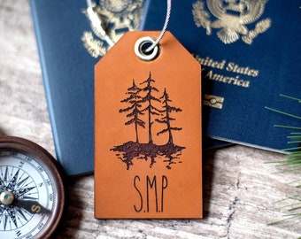 Custom Personalized Leather Luggage Tag | Skinny Trees with Initials