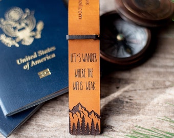 Leather Luggage Tag Personalized | Let's Wander Where the Wifi is Weak