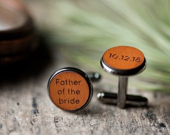 Father of the Bride Cufflinks, Custom Personalized Cufflinks, Leather Cufflinks,  Father of the Bride gift