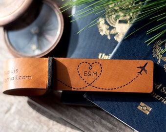 Leather Luggage Tag Personalized | Plane with Heart