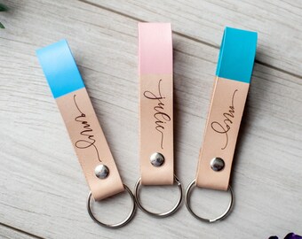 Hand painted leather keychain | Leather keychain for women