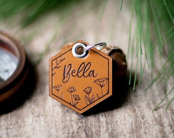Quiet Leather Dog Tag | Dog tag with Wildflowers