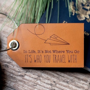 Leather Luggage Tags Personalized In Life with Paper Airplane image 1