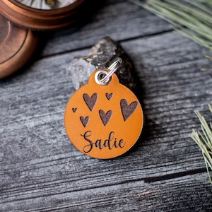 Leather Dog Tag: Quiet Hexagon ID with Hearts