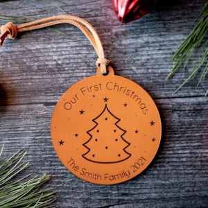Leren kerstornament | Gepersonaliseerde lederen sieraad