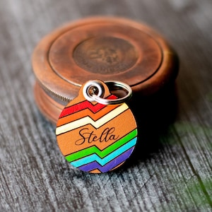 Lightning Rainbow Dog Tag, Quiet Leather Dog ID | Hand Painted Leather Tag