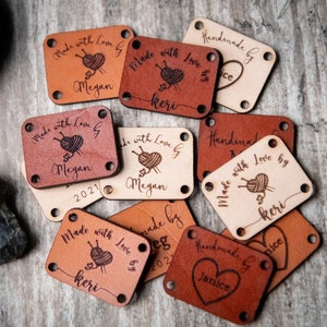 Etichette in pelle personalizzate, etichette in pelle per maglieria, quilting, uncinetto e artigianato / Fatto a mano da etichette