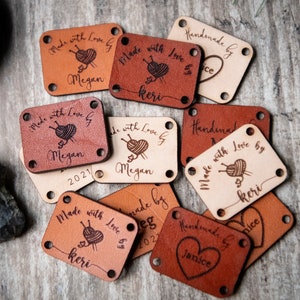 Custom Leather Labels, Leather Tags for Knitting, Quilting, Crochet & Crafts | Handmade By Tags