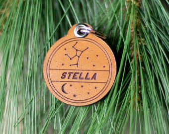 Leather Dog ID Tag | Custom Dog ID with Constellation