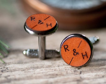 Custom Leather Cuff Links, Personalized Cufflinks, Groom Gift,  Groomsmen gift | Initials