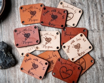 Custom Leather Labels, Leather Tags for Knitting, Quilting, Crochet & Crafts | Handmade By Tags