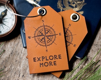 Custom Personalized Leather Luggage Tag | Explore More with Compass